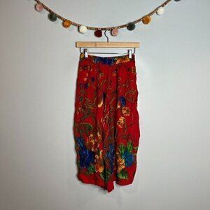 Vintage colorful floral wide leg pull on pants